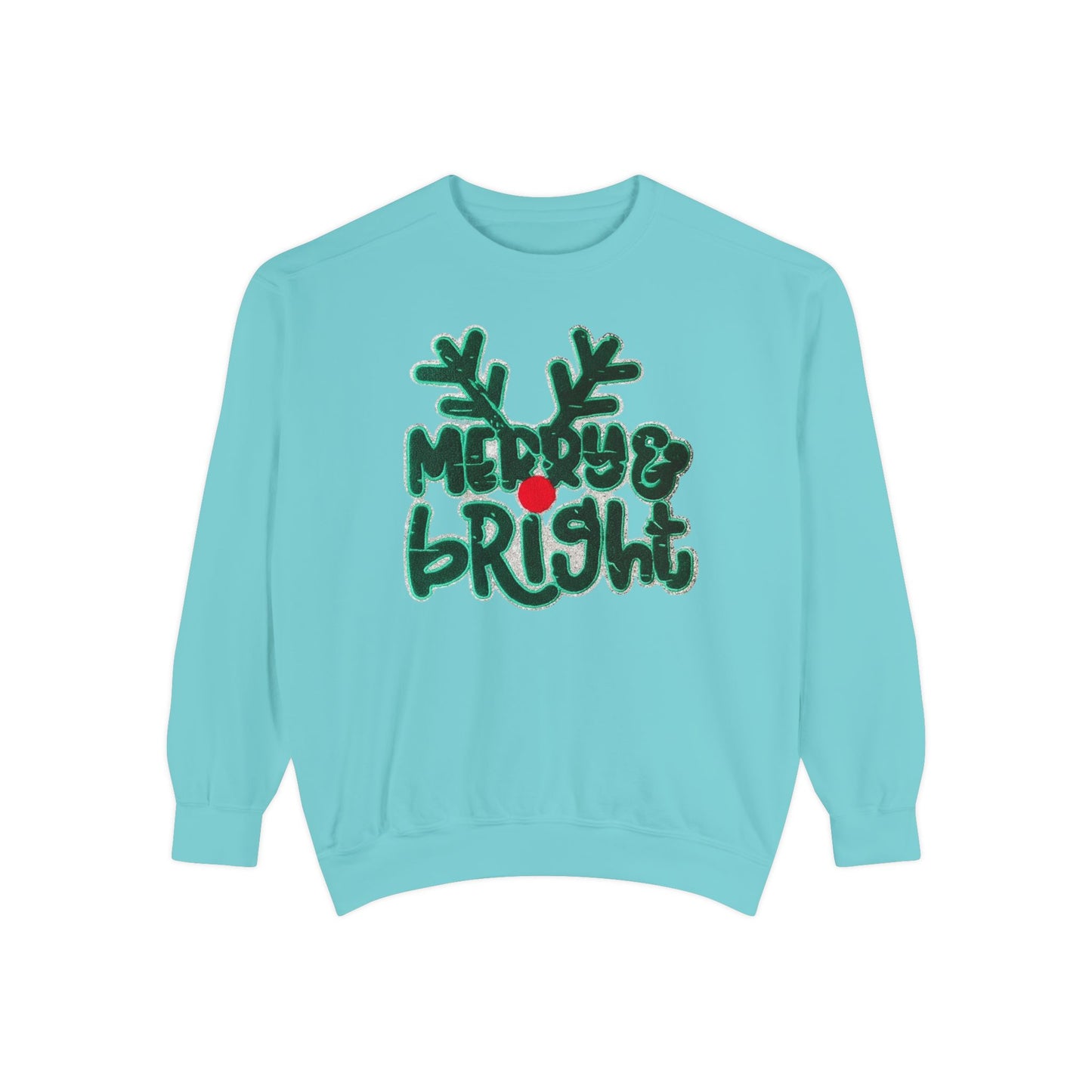 Merry & Bright Reindeer Antlers Sweatshirt — Holiday Christmas Crewneck