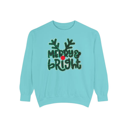 Merry & Bright Reindeer Antlers Sweatshirt — Holiday Christmas Crewneck