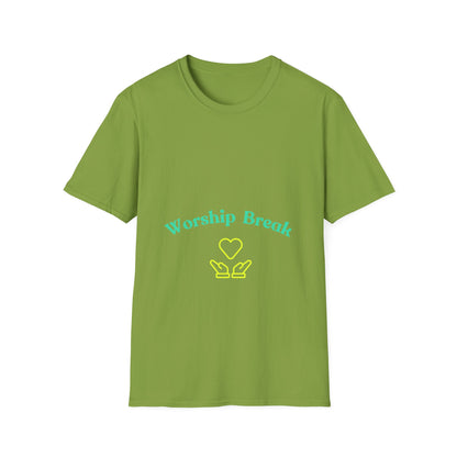 WORSHIP BREAK green and yellow Unisex Softstyle T-Shirt