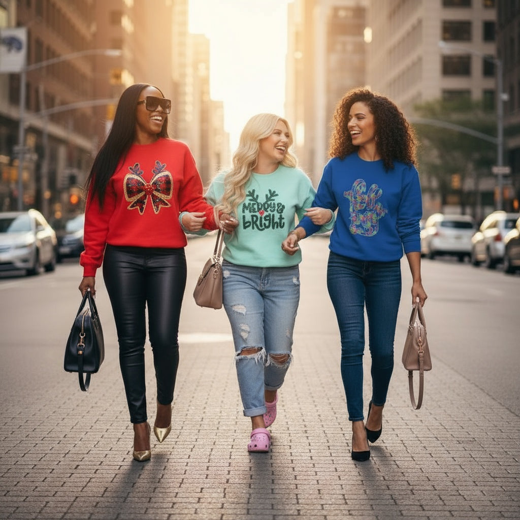 Christmas Plaid Reindeer Antler Bow Sweatshirt