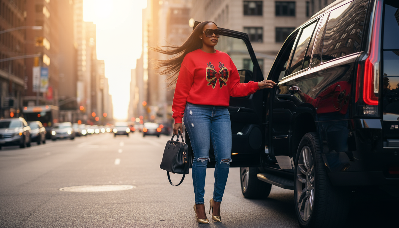 Christmas Plaid Reindeer Antler Bow Sweatshirt